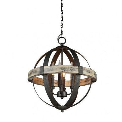 Distressed Wood with Black Orbit Frame Chandelier - LV LIGHTING