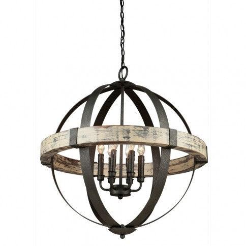 Distressed Wood with Black Orbit Frame Chandelier - LV LIGHTING