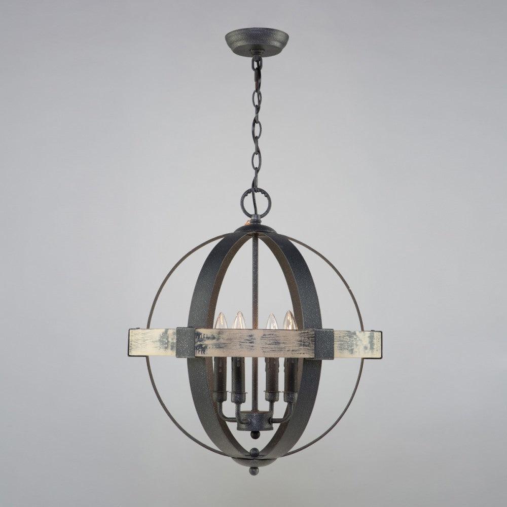 Distressed Wood with Black Orbit Frame Chandelier - LV LIGHTING