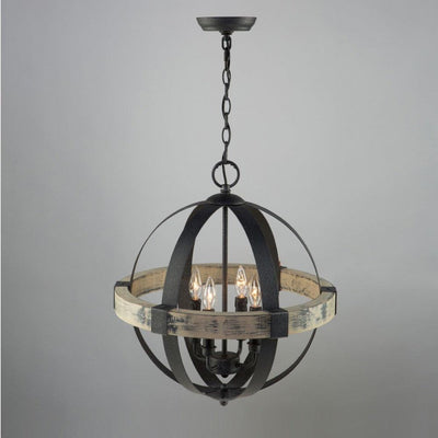 Distressed Wood with Black Orbit Frame Chandelier - LV LIGHTING