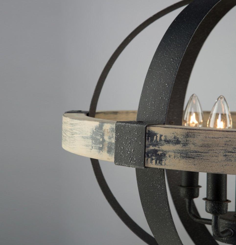 Distressed Wood with Black Orbit Frame Chandelier - LV LIGHTING