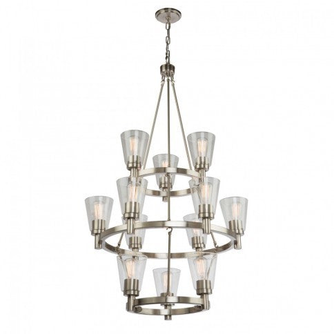 Steel Ring Frame with Clear Glass Shade 3 Tier Chandelier