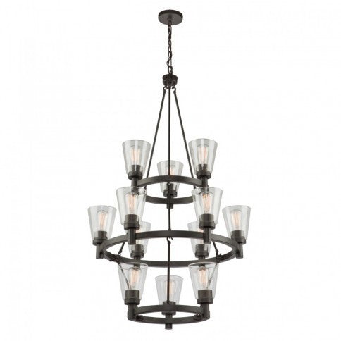 Steel Ring Frame with Clear Glass Shade 3 Tier Chandelier