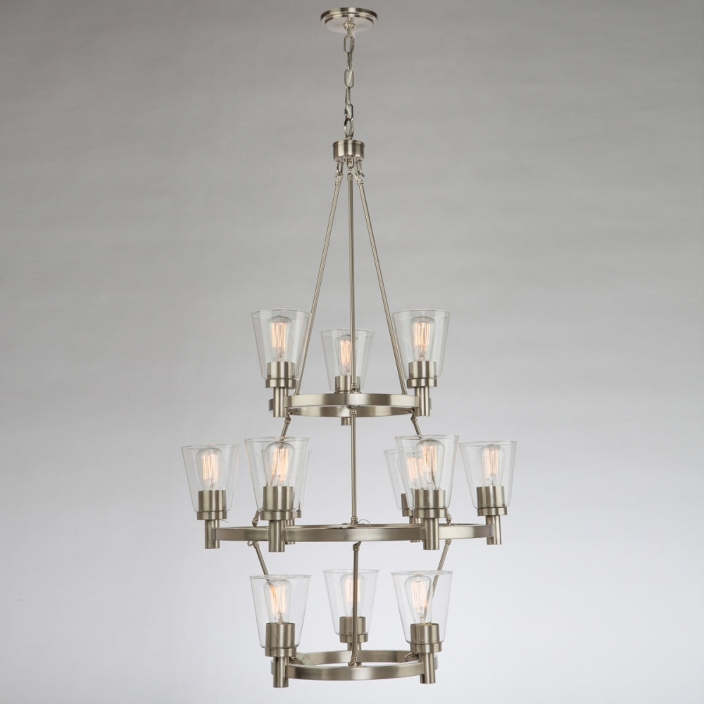 Steel Ring Frame with Clear Glass Shade 3 Tier Chandelier