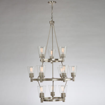 Steel Ring Frame with Clear Glass Shade 3 Tier Chandelier