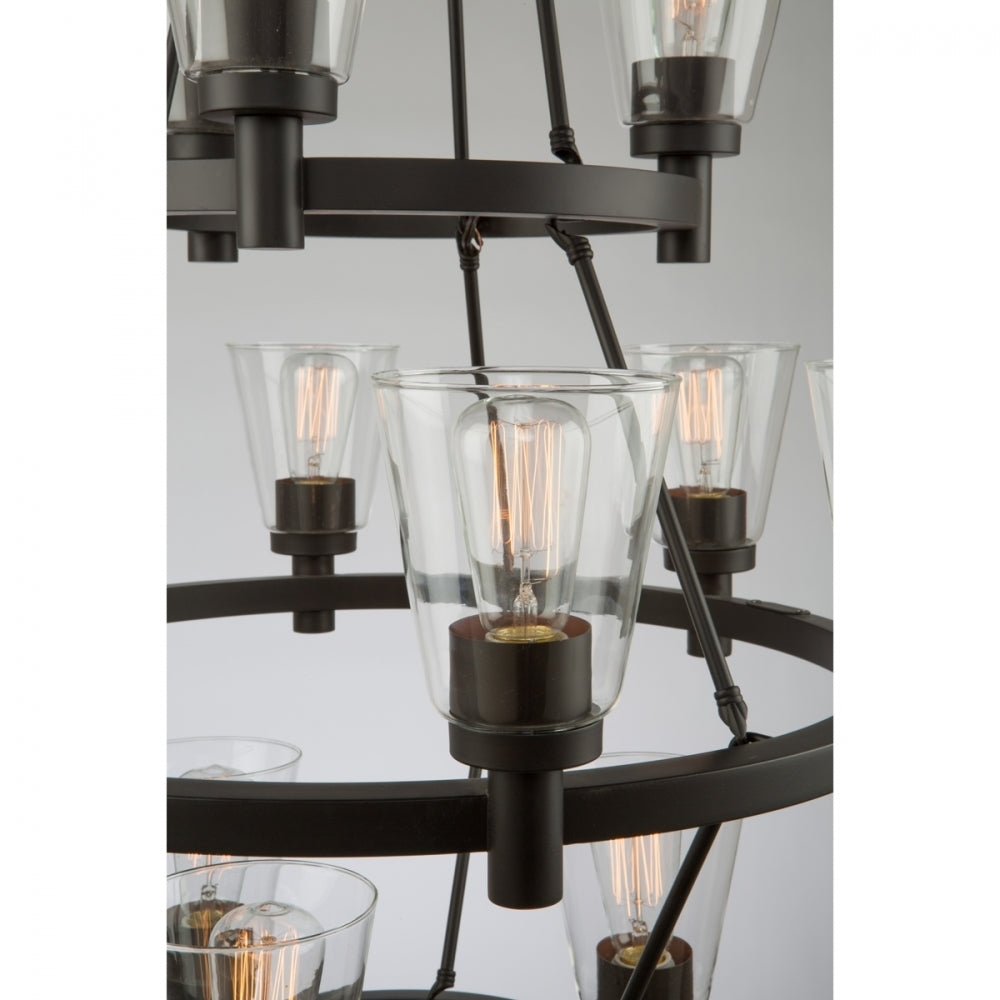 Steel Ring Frame with Clear Glass Shade 3 Tier Chandelier