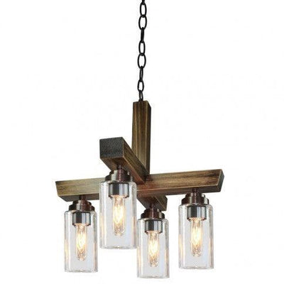 Pine Wood Frame with Clear Cylindrical Glass Shade Pendant - LV LIGHTING