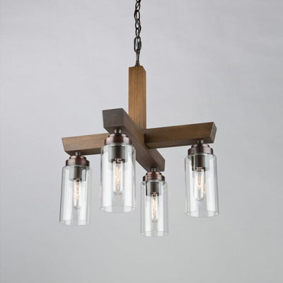 Pine Wood Frame with Clear Cylindrical Glass Shade Pendant - LV LIGHTING