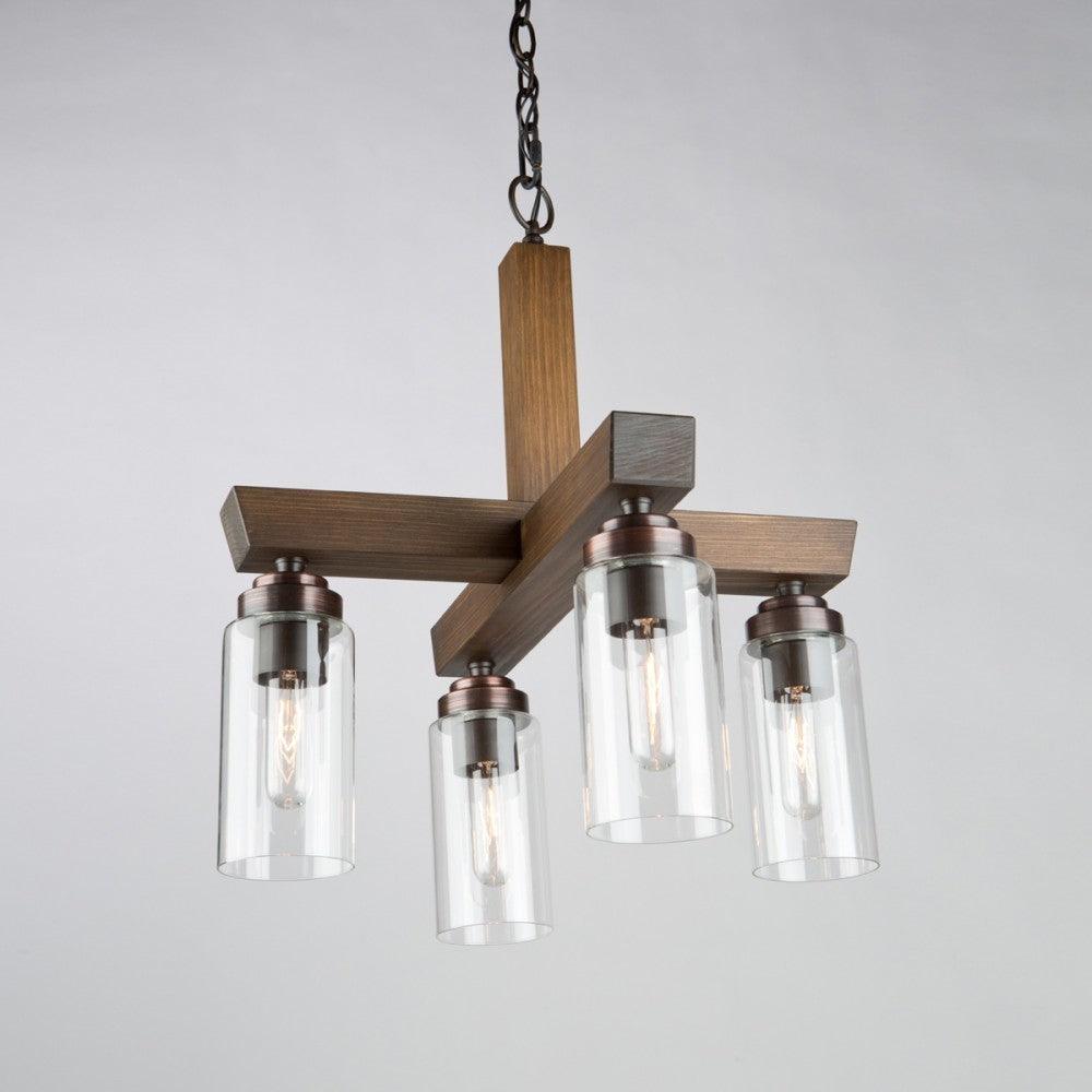 Pine Wood Frame with Clear Cylindrical Glass Shade Pendant - LV LIGHTING