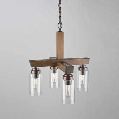 Pine Wood Frame with Clear Cylindrical Glass Shade Pendant - LV LIGHTING