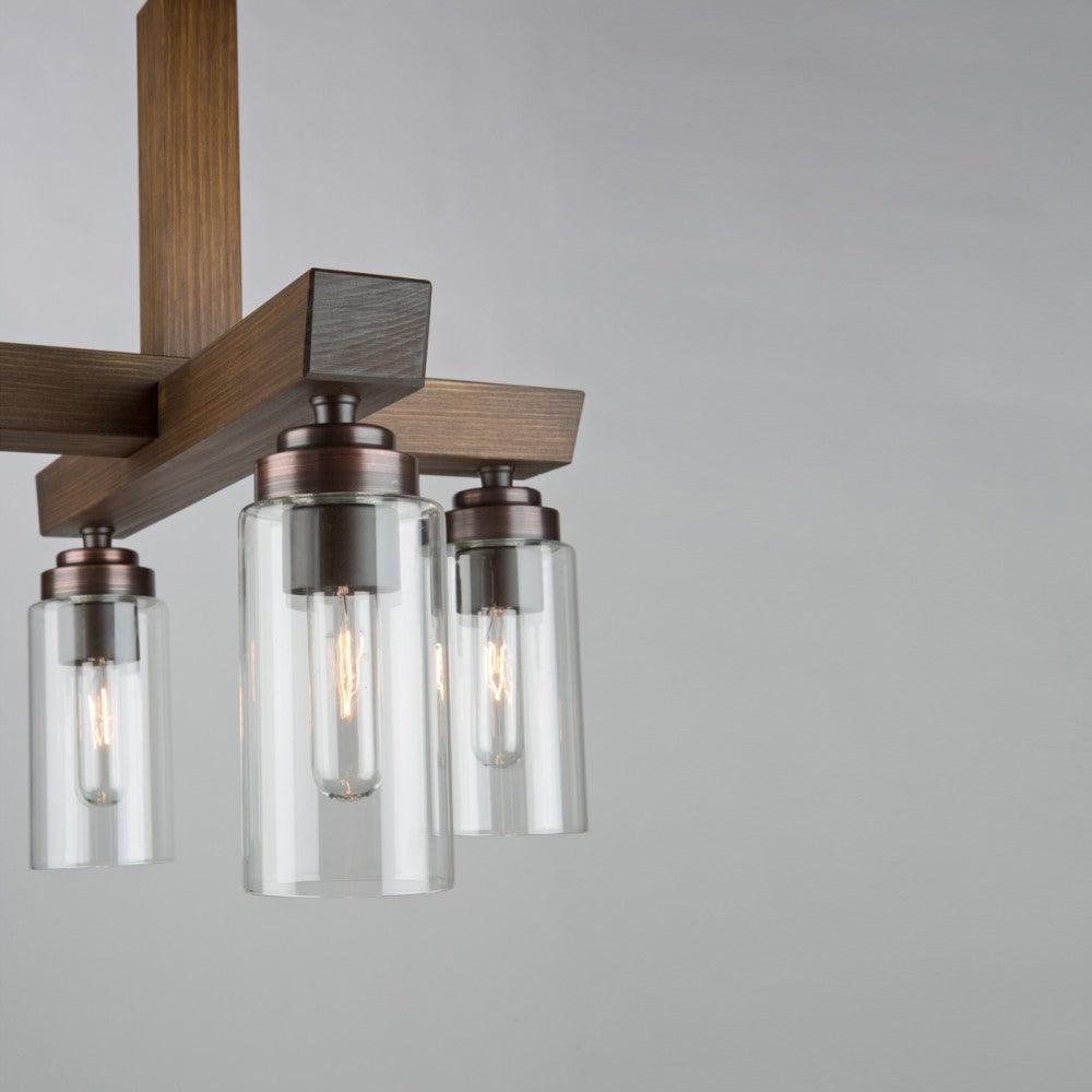 Pine Wood Frame with Clear Cylindrical Glass Shade Pendant - LV LIGHTING