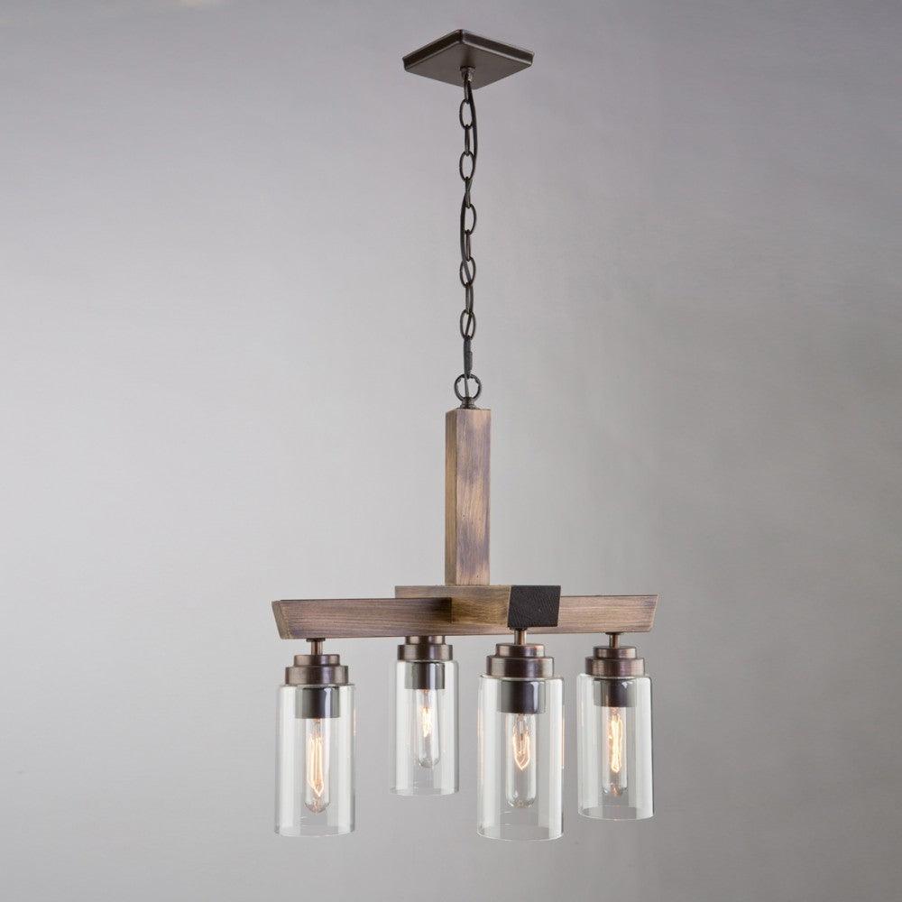 Pine Wood Frame with Clear Cylindrical Glass Shade Pendant - LV LIGHTING