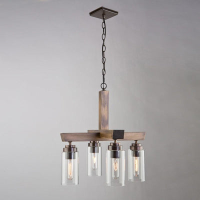 Pine Wood Frame with Clear Cylindrical Glass Shade Pendant - LV LIGHTING