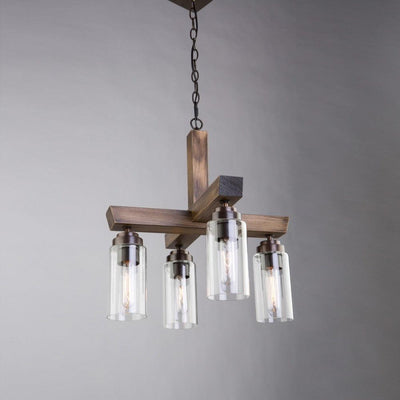 Pine Wood Frame with Clear Cylindrical Glass Shade Pendant - LV LIGHTING