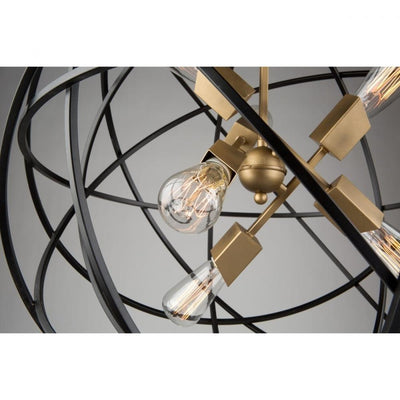 Oil Rubbed Bronze Orbit Frame with Satin Brass Chandelier - LV LIGHTING