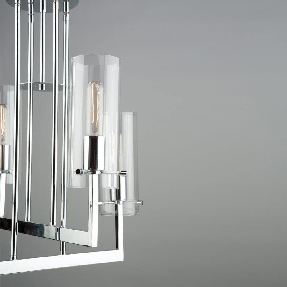 Chrome Arms with Clear Cylindrical Glass Shade Pendant - LV LIGHTING