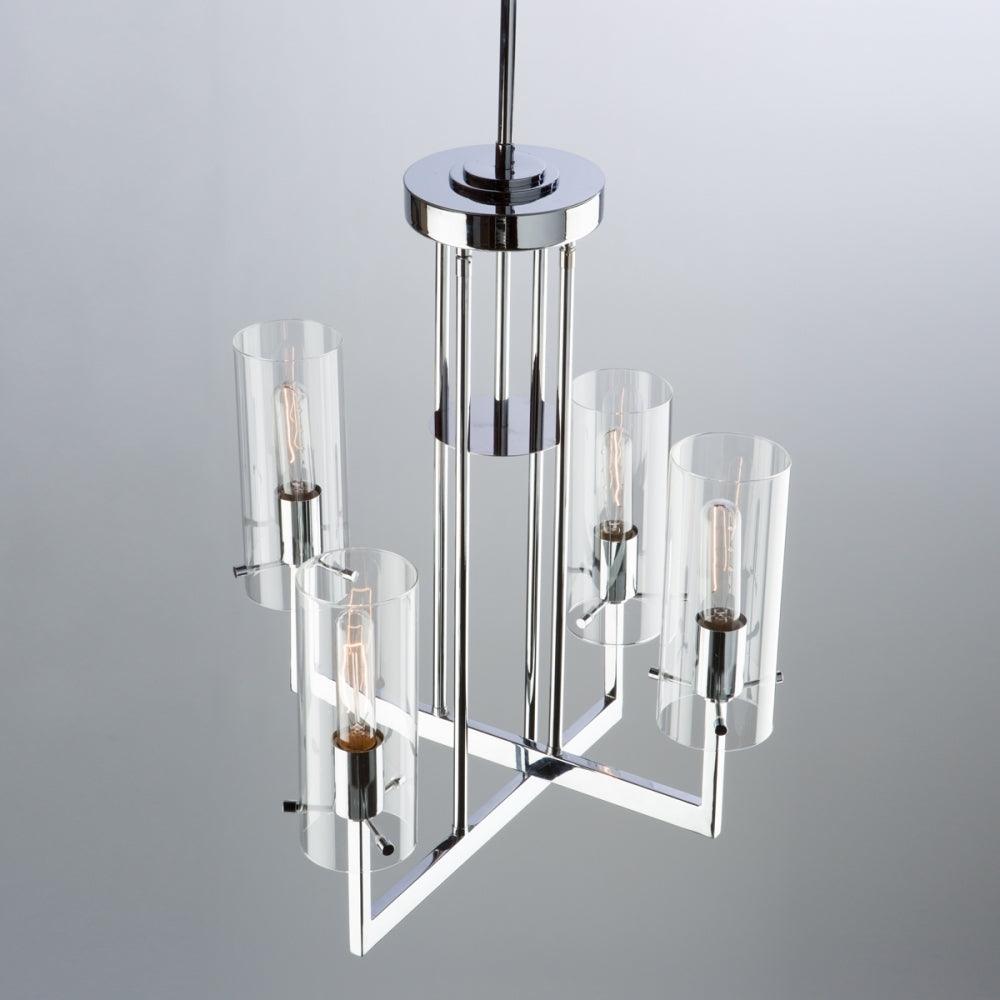 Chrome Arms with Clear Cylindrical Glass Shade Pendant - LV LIGHTING