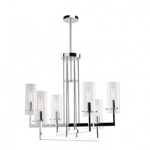 Chrome Arms with Clear Cylindrical Glass Shade Chandelier - LV LIGHTING