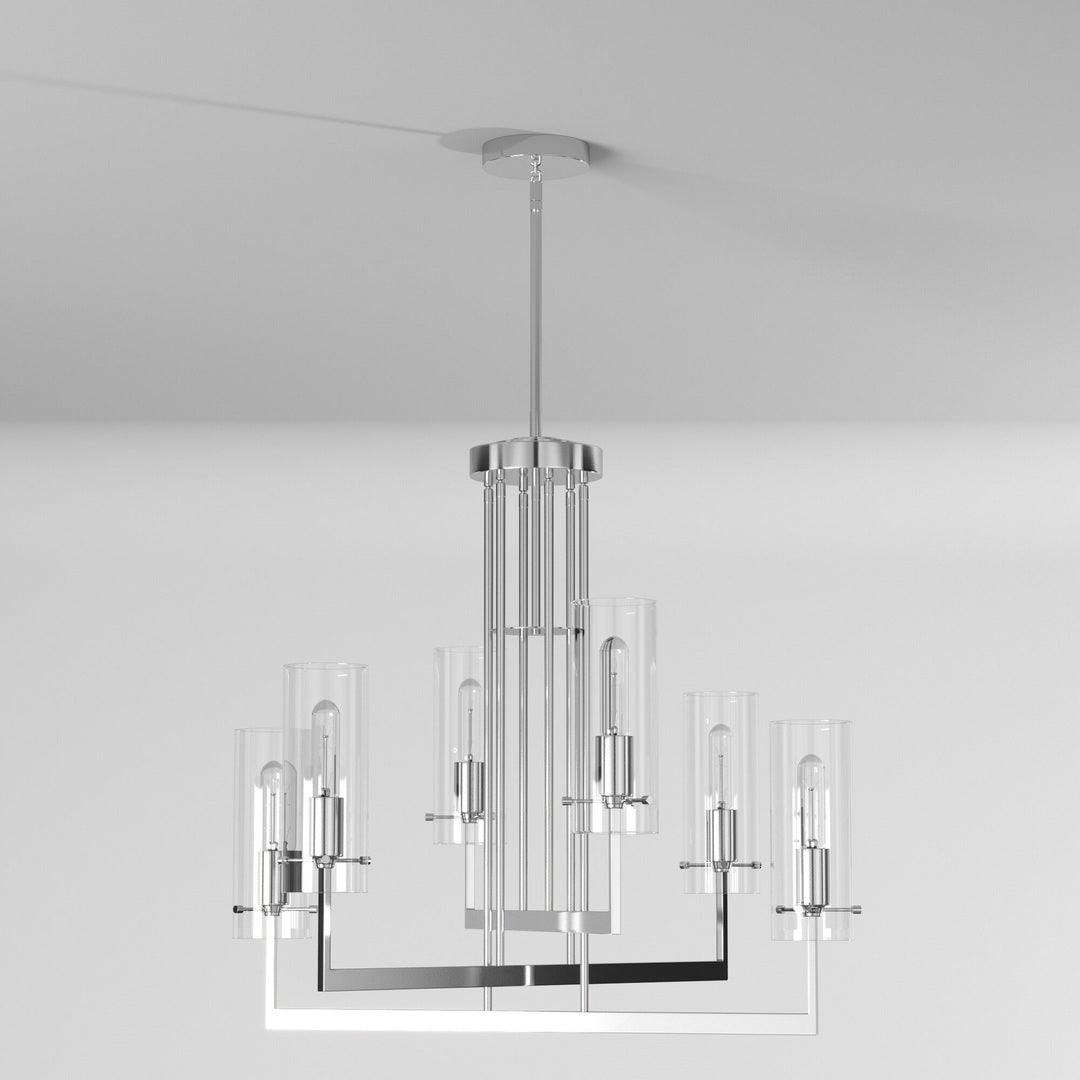 Chrome Arms with Clear Cylindrical Glass Shade Chandelier - LV LIGHTING