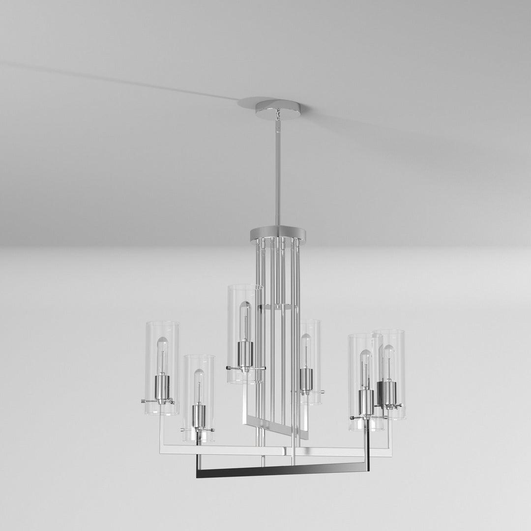 Chrome Arms with Clear Cylindrical Glass Shade Chandelier - LV LIGHTING