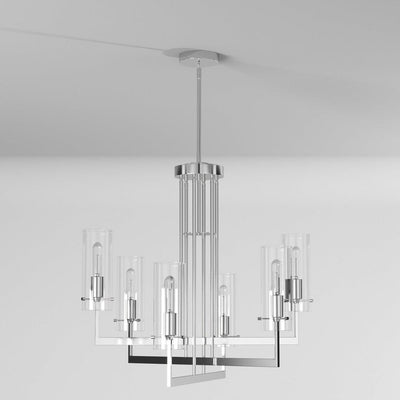 Chrome Arms with Clear Cylindrical Glass Shade Chandelier - LV LIGHTING