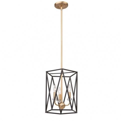 Black with Satin Brass Open Air Symmetrical Frame Pendant - LV LIGHTING