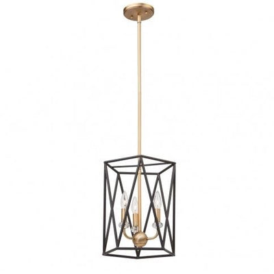 Black with Satin Brass Open Air Symmetrical Frame Pendant - LV LIGHTING