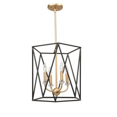 Black with Satin Brass Open Air Symmetrical Frame Pendant - LV LIGHTING