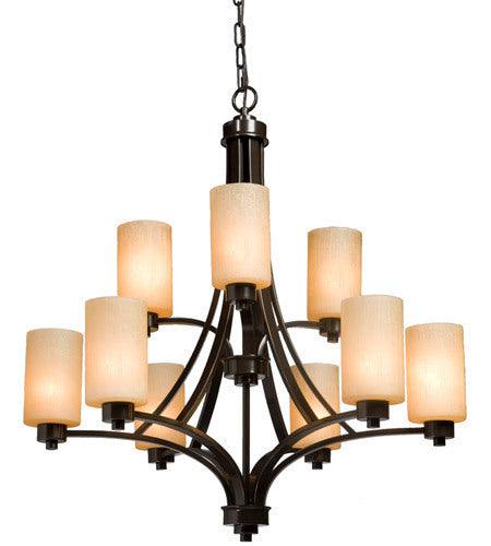 Steel Arch Arm with Cylindrical Glass Shade 2 Tier Chandelier - LV LIGHTING