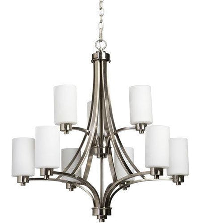 Steel Arch Arm with Cylindrical Glass Shade 2 Tier Chandelier - LV LIGHTING