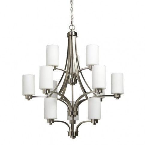 Steel Arch Arm with Cylindrical Glass Shade 3 Tier Chandelier - LV LIGHTING