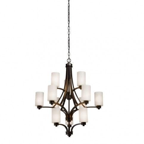 Steel Arch Arm with Cylindrical Glass Shade 3 Tier Chandelier - LV LIGHTING