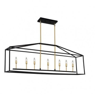 Matte Black with Harvest Brass Open Air Frame Linear Chandelier - LV LIGHTING