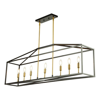 Matte Black with Harvest Brass Open Air Frame Linear Chandelier - LV LIGHTING