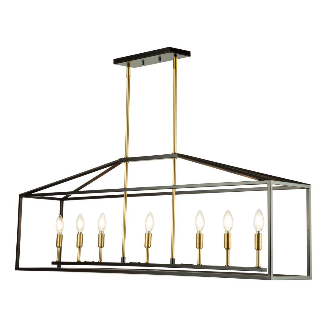 Matte Black with Harvest Brass Open Air Frame Linear Chandelier - LV LIGHTING