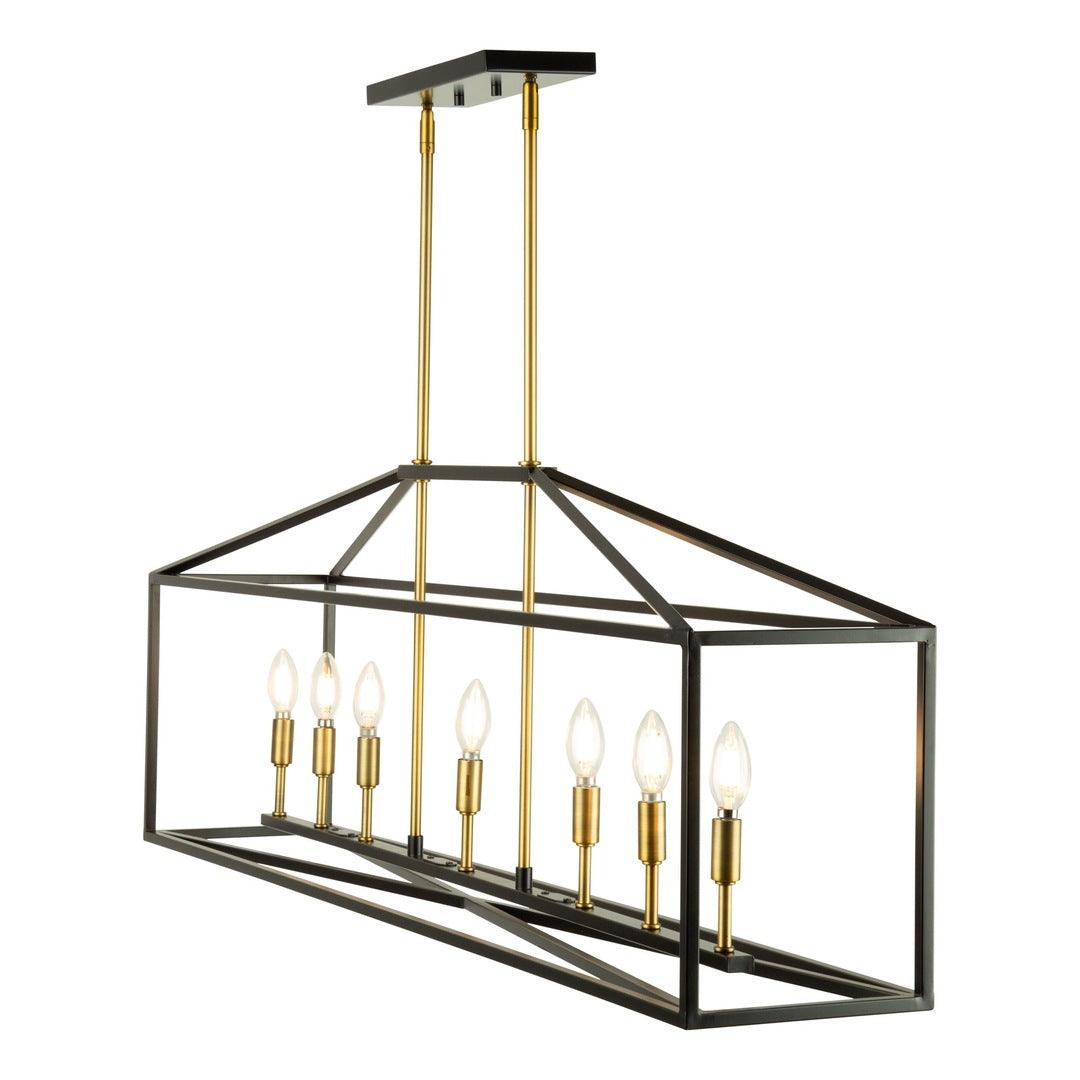 Matte Black with Harvest Brass Open Air Frame Linear Chandelier - LV LIGHTING