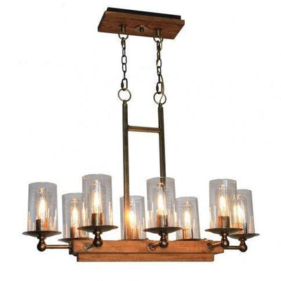 Pine Wood Frame with Clear Cylindrical Glass Shade Linear Chandelier - LV LIGHTING