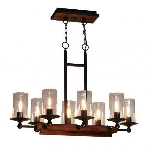 Pine Wood Frame with Clear Cylindrical Glass Shade Linear Chandelier - LV LIGHTING