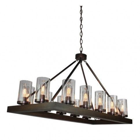 Pine Wood Brunito Bronze Rectangular Frame with Clear Cylindrical Glass Shade Chandelier - LV LIGHTING