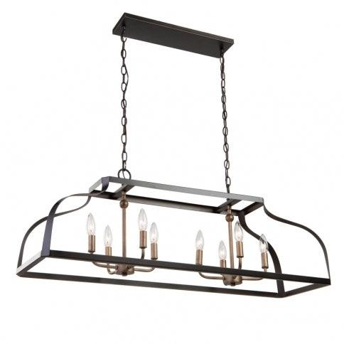 Oil Rubbed Bronze with Antique Gold Open Air Frame Linear Chandelier - LV LIGHTING