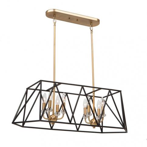 Black and Satin Brass Symmetrical Open Air Frame Linear Chandelier - LV LIGHTING