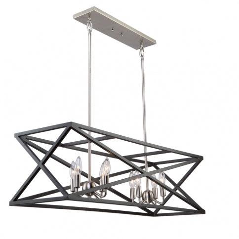 Black and Polished Nickel Symmetrical Open Air Frame Linear Chandelier - LV LIGHTING