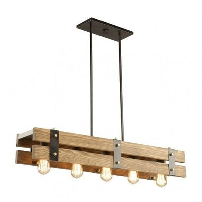 Natural Wood Frame with Black and Satin Brass Linear Pendant - LV LIGHTING