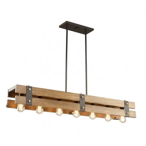 Natural Wood Frame with Black and Satin Brass Linear Pendant - LV LIGHTING