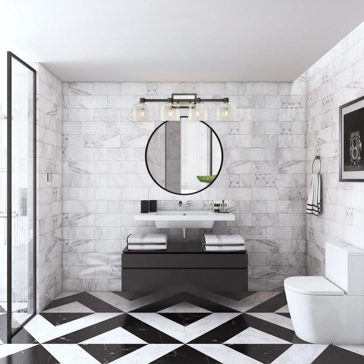 Black and Brushed Nickel Frame with Clear Glass Shade Vanity Light - LV LIGHTING