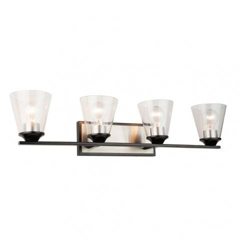 Black and Brushed Nickel Frame with Clear Conical Glass Shade Vanity Light - LV LIGHTING