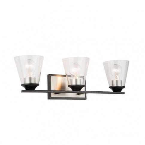 Black and Brushed Nickel Frame with Clear Conical Glass Shade Vanity Light - LV LIGHTING
