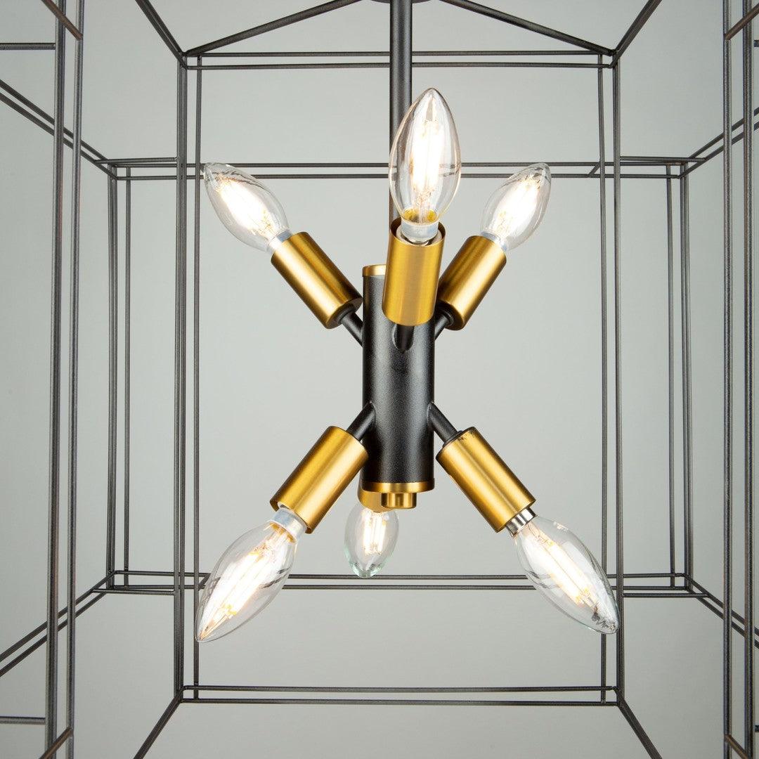 Black Open Air Symmetrical Frame with Brass Pendant / Chandelier - LV LIGHTING
