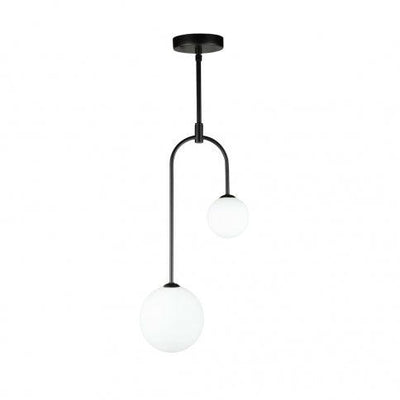 Black Arch Arm with Double White Glass Globe Pendant - LV LIGHTING