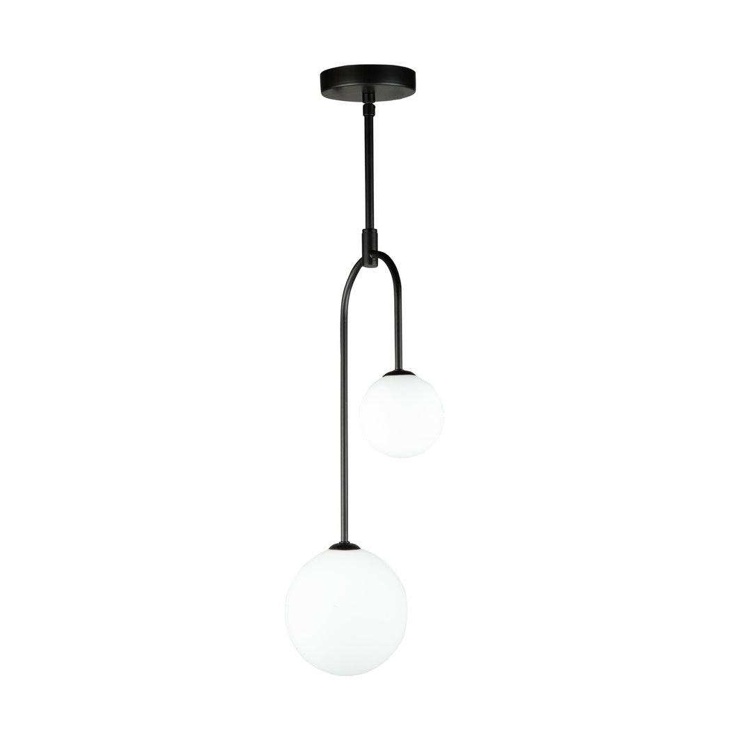 Black Arch Arm with Double White Glass Globe Pendant - LV LIGHTING